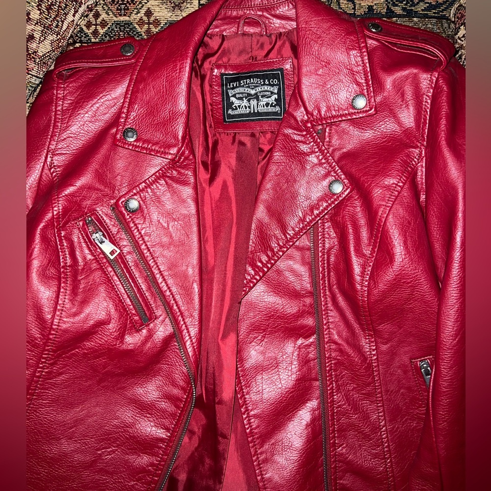 Levi’s Brand Women’s Red Faux Leather Bomber Jacket Sz. M